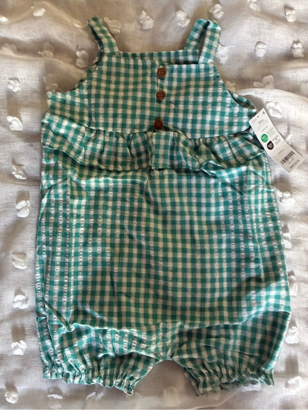Carter's Teal and White Gingham Ruffle Bubble Romper